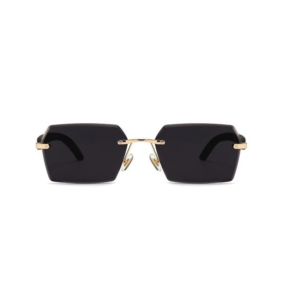 Rimless Sunglasses for Men Gold Frame Black Lens Fashion Eyewear Hip Hop Classic
